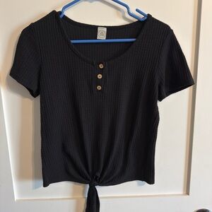Paper Crane Black Textured Buttoned Tie-Front Blouse
